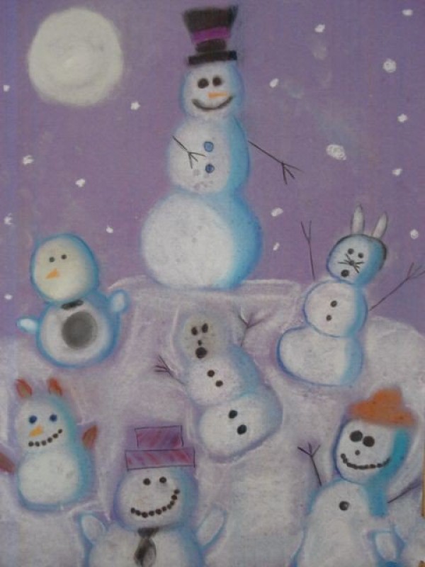 Snowman’s Carnival Night Kindergarten Children’s Winter Painting Works