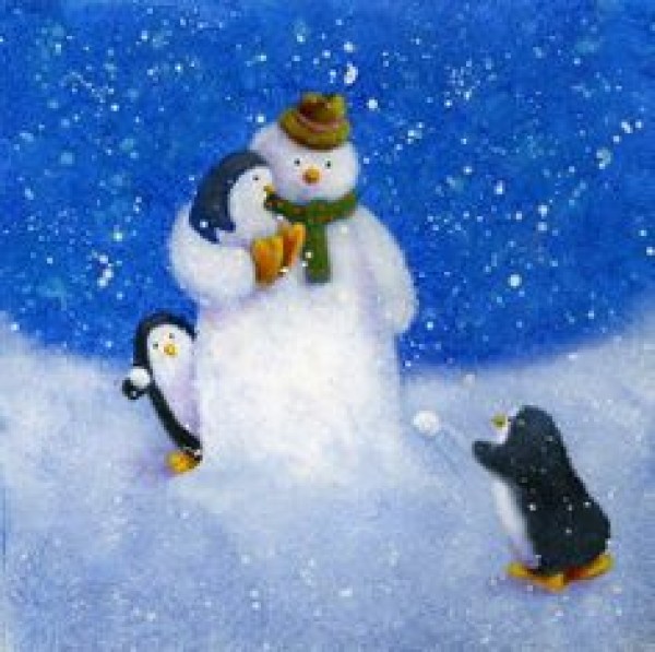 Penguins make snowmen, foreign children’s interesting watercolor paintings are shared