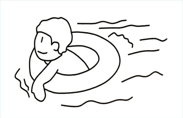 Simple drawing picture of little boy swimming in water