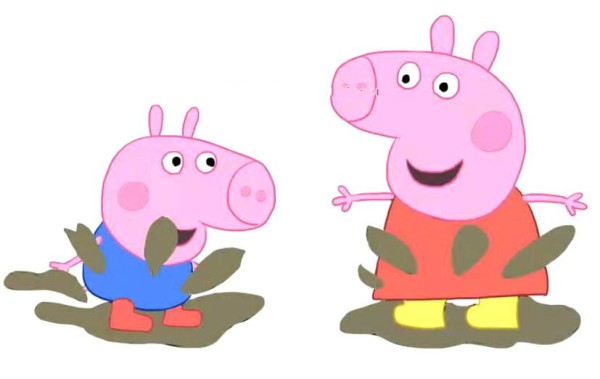 Peppa Pig and George walking in the mud