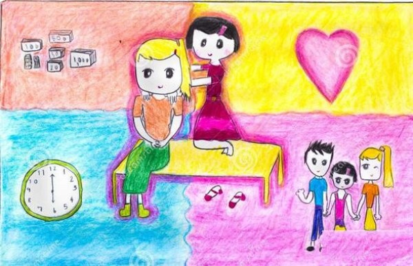 Sharing Mothers Day paintings of fifth graders: Punch Mom on the Back