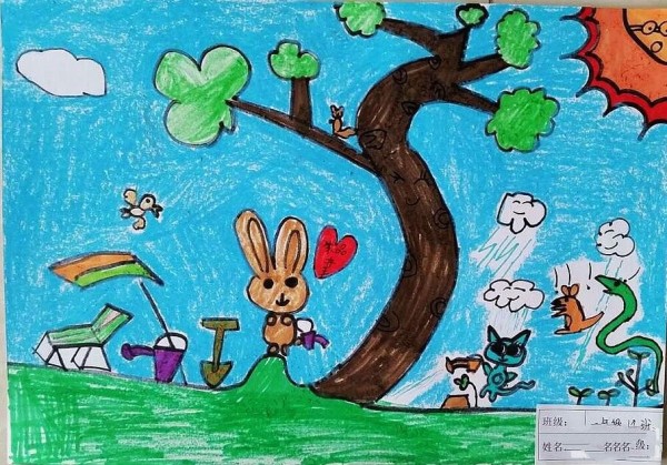 Little Rabbit Plants Trees Childrens Arbor Day Themed Painting