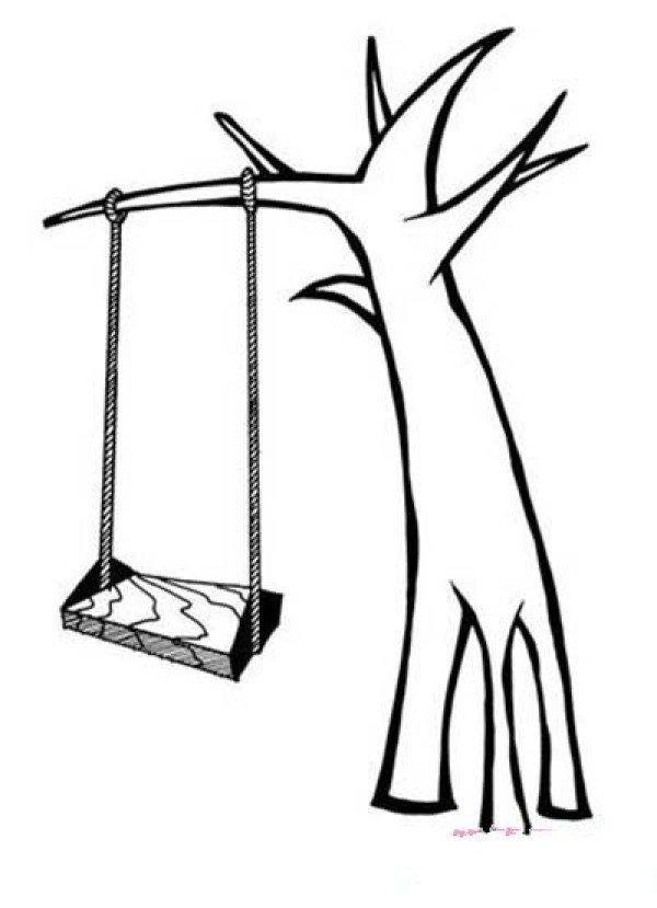 Childrens hand-drawn simple picture of swing on tree