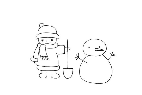 How to draw a little boy pushing a snowman