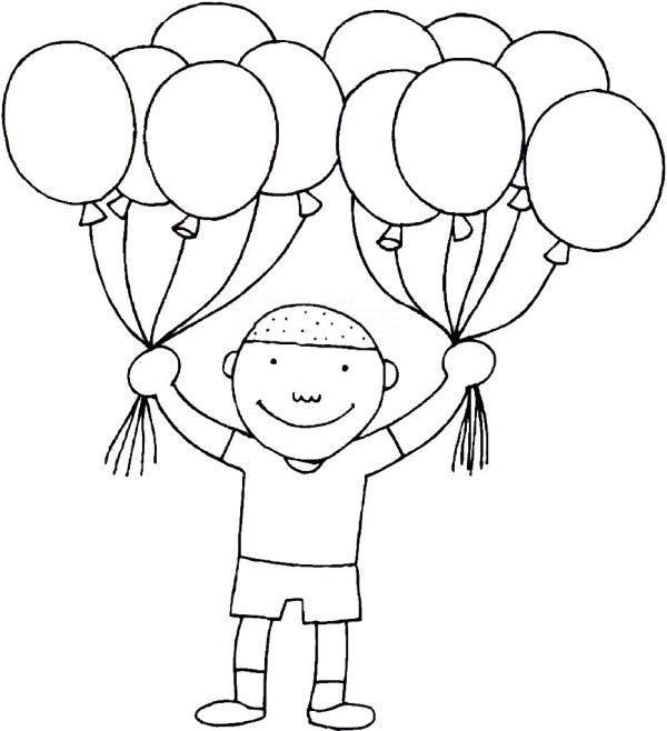 Simple drawing picture of boy holding balloon