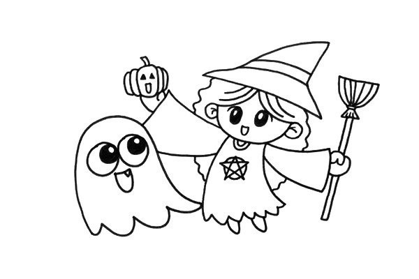 How to draw a Halloween ghost witch