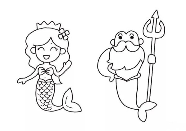 Draw mermaid princess and mermaid king