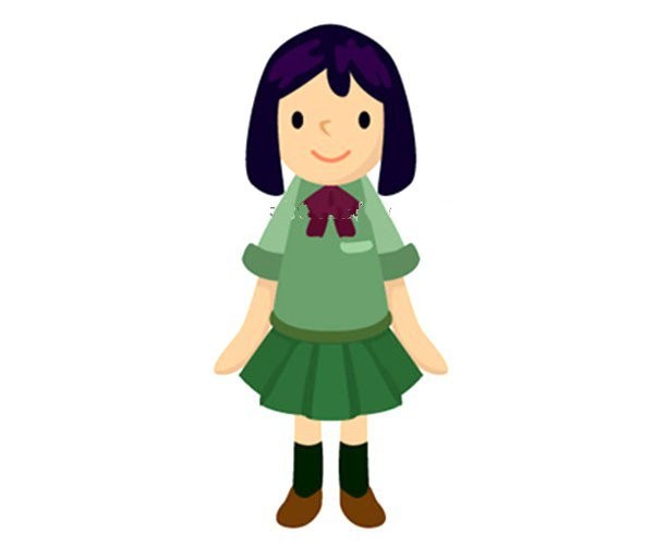 A set of cute simple drawing pictures of primary school girls