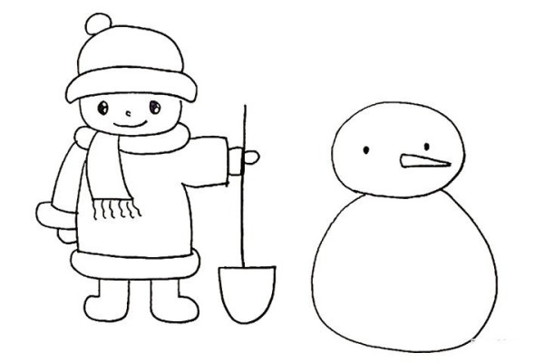 How to draw a little boy making a snowman