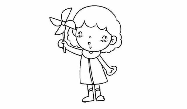 Drawing of a little girl holding a windmill