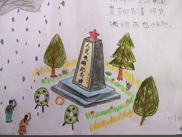 Childrens drawing pictures for Qingming Festival in the second grade of primary school: Remembering the heroes