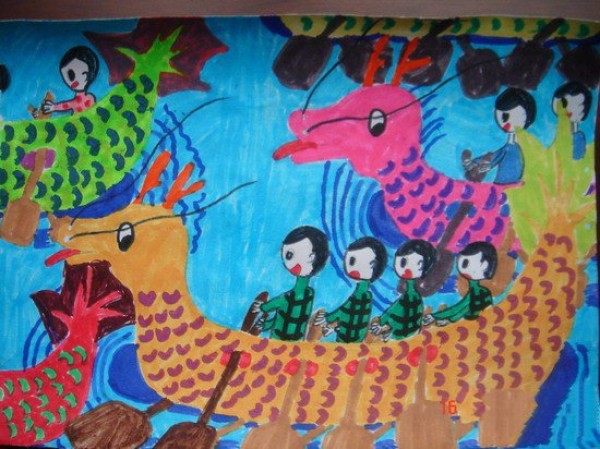 Childrens drawings of Dragon Boat Festival pictures-Dragon Boat Festival I will perform