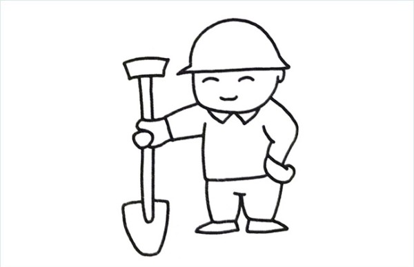 A simple picture of a worker uncle holding a shovel