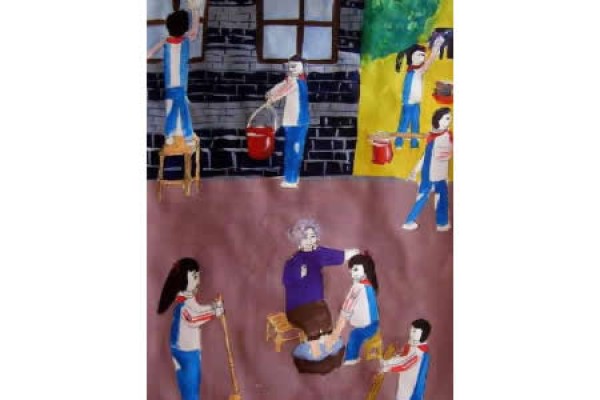 Appreciation of Childrens Paintings for the Double Ninth Festival: Cleaning Nursing Homes