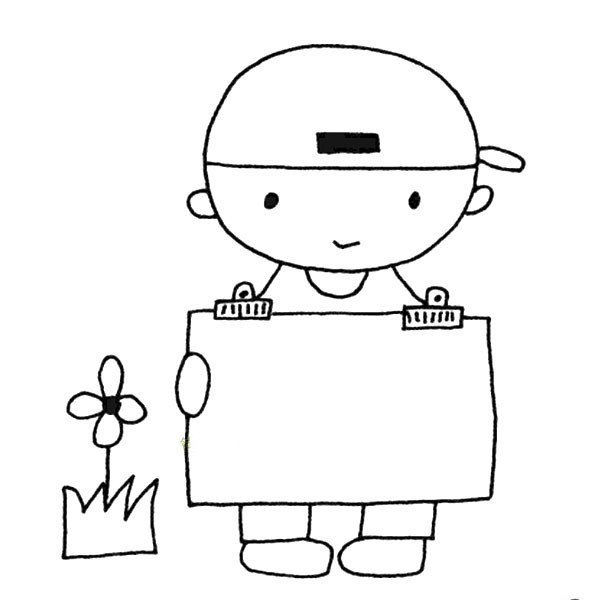 Simple drawing of little boy painting