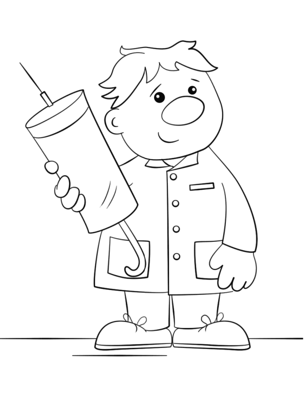 Cartoon doctor and his syringe