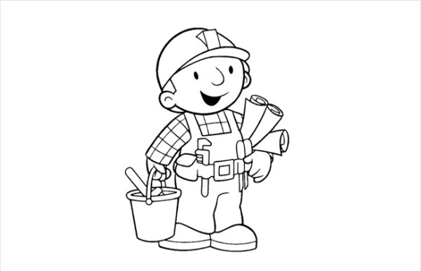 Simple drawing picture of uncle working worker