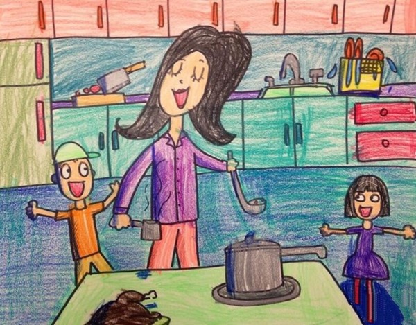 Mom in the Kitchen character-themed painting for fourth grade