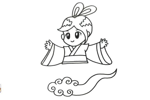 A simple drawing of Chang'e flying to the moon