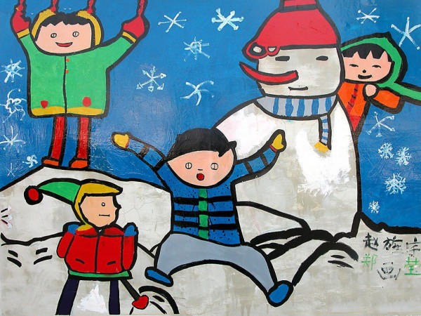 Childrens drawings about winter-we are in a world of snow