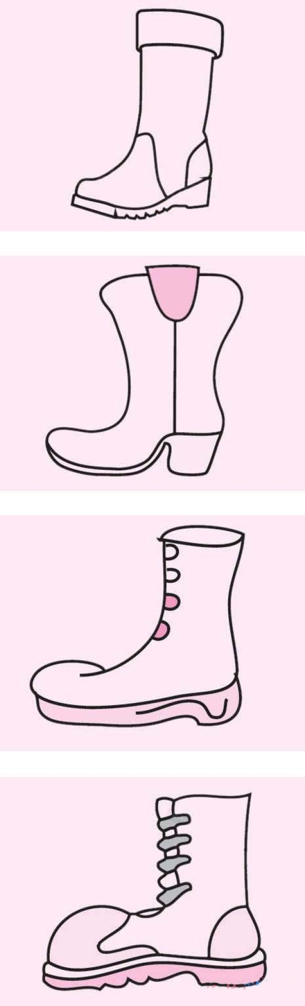 Tutorial on how to draw simple boots for children