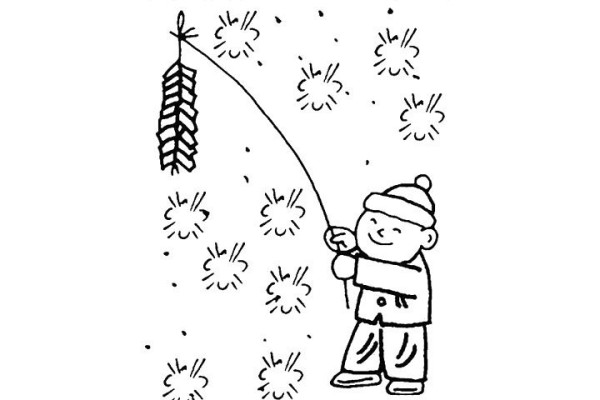 Simple drawing of little boy setting off firecrackers