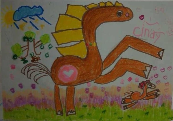 Childrens drawings to celebrate the Spring Festival - Pony racing with its mother