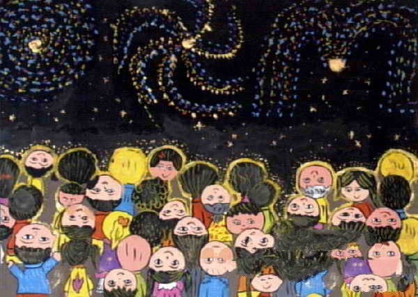 Childrens Drawings of National Day Pictures-Watching Fireworks on National Day