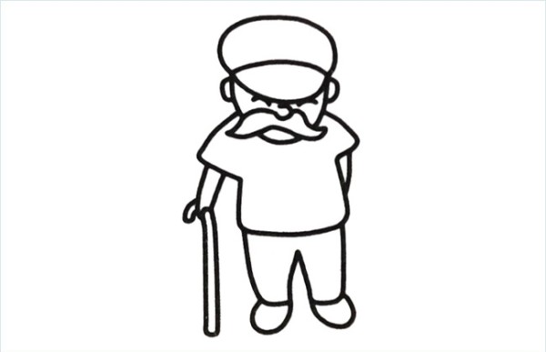 A simple picture of a bearded old man on crutches