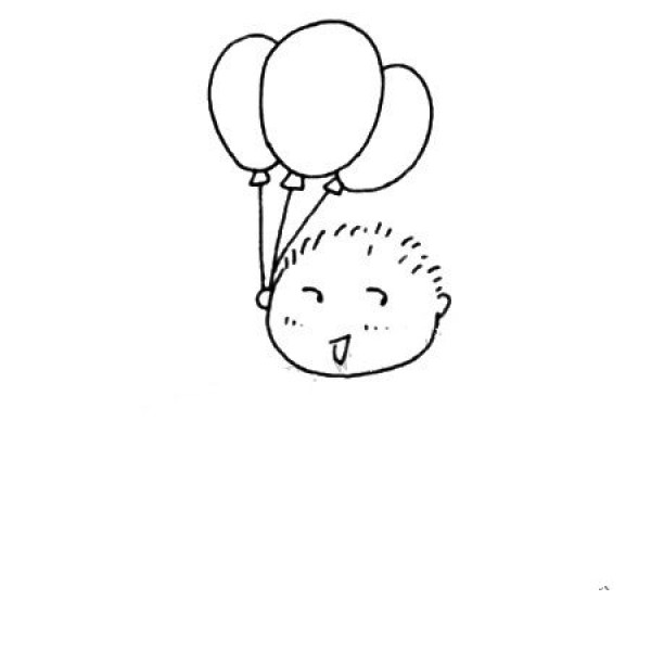 Simple drawing of little boy holding balloon