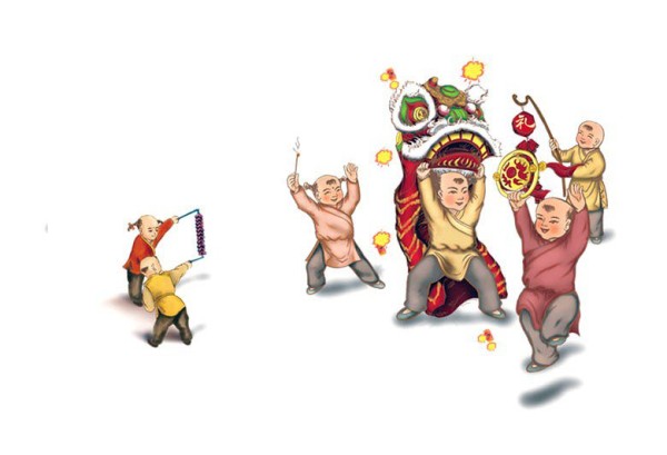 Four New Year Lion Dance Illustration Pictures