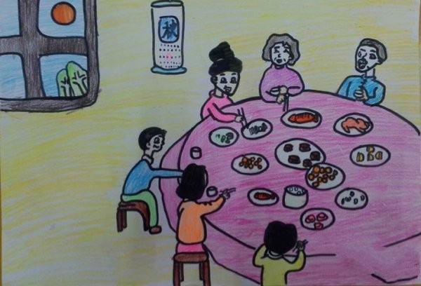 Mid-Autumn Festival themed childrens painting-Mid-Autumn Night Banquet