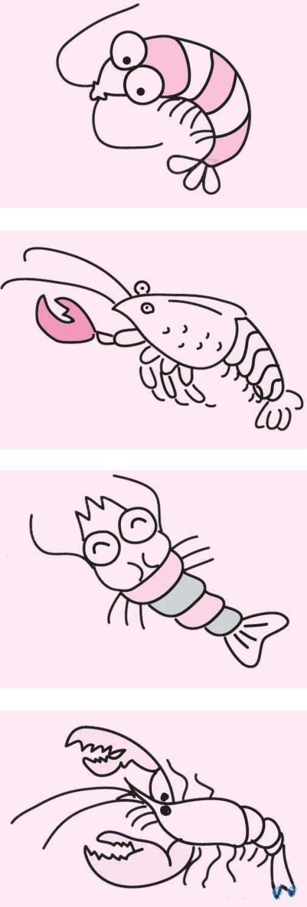 Simple drawing of colored shrimp