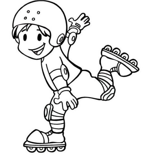 Simple drawing of happy skating little boy