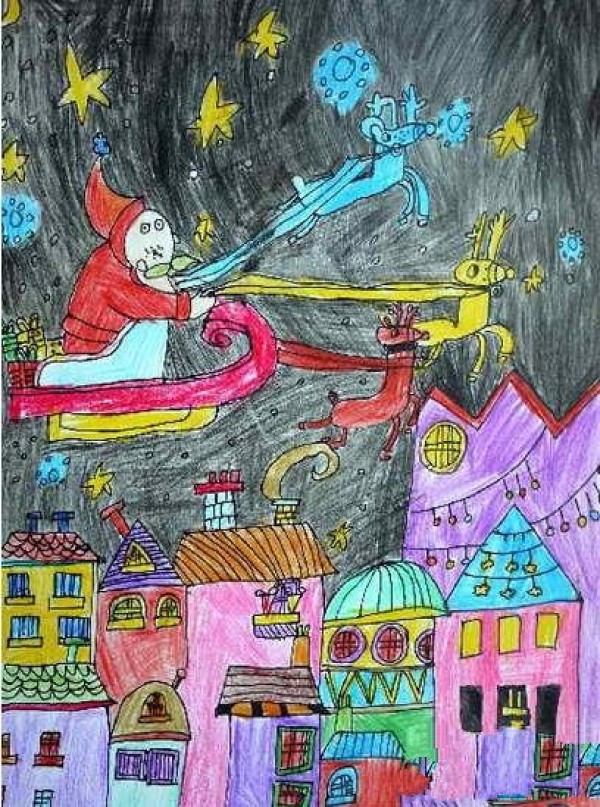 Christmas childrens drawing Christmas night