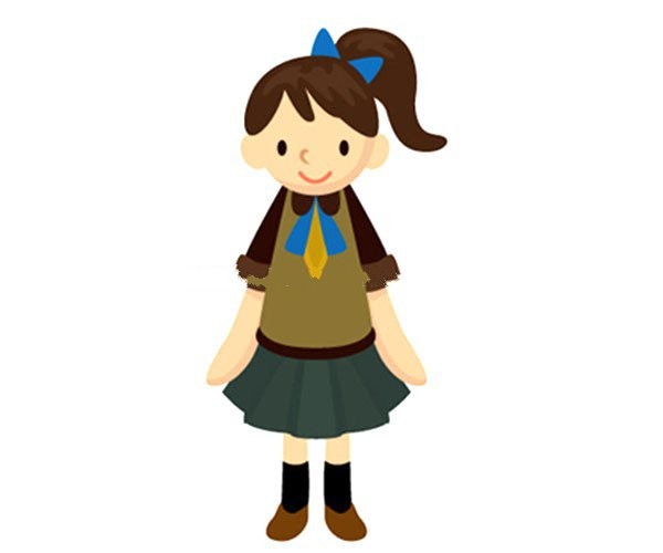 A set of cute simple drawing pictures of primary school girls