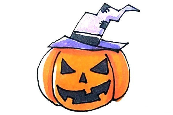 Pumpkin lantern wearing witch hat