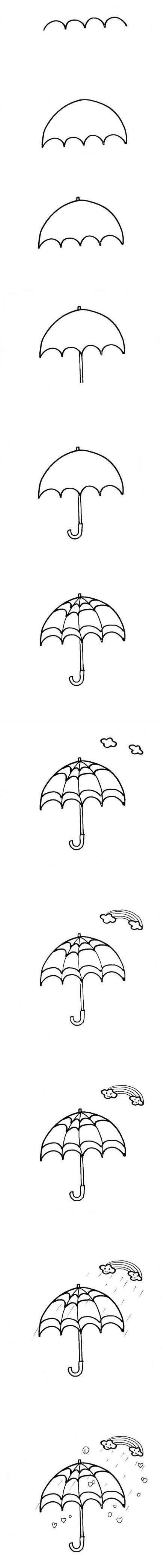 How to draw a colorful umbrella step by step