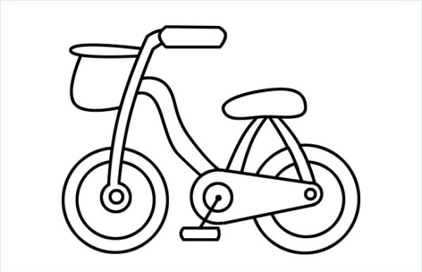 Step-by-step pictures and coloring of simple drawings of childrens bicycles