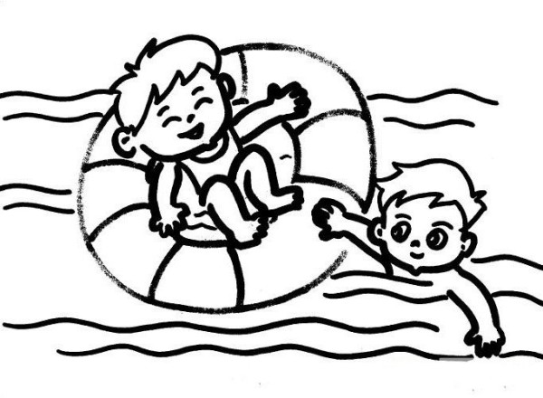 Toddlers learn to draw characters, little boy swimming