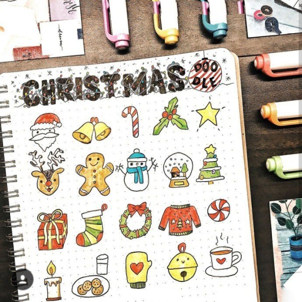 Simple drawing of Christmas colorful handbook