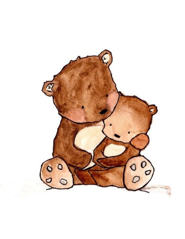 Sharing of mother bear and cub animal watercolor paintings