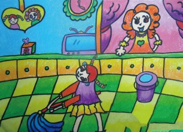 Labor Day childrens drawing-I help my mother clean the house