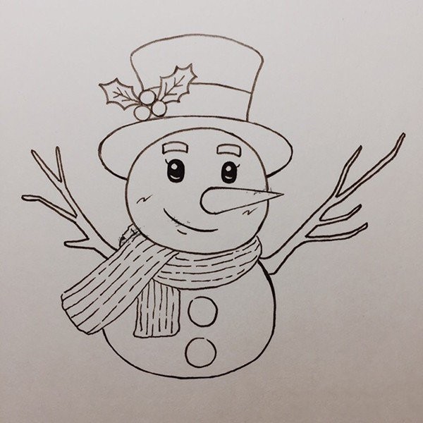 Christmas Snowman Simple Drawing Tutorial