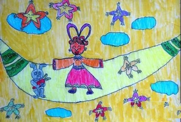 Childrens paintings to celebrate the Mid-Autumn Festival - Chang'e also goes home to celebrate the Mid-Autumn Festival