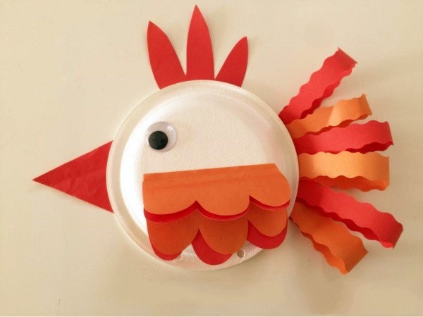 Paper plate big rooster hanging ornament handmade