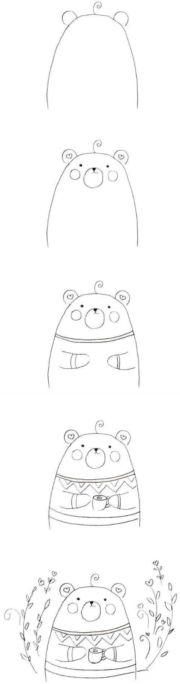 How to draw cute little bear