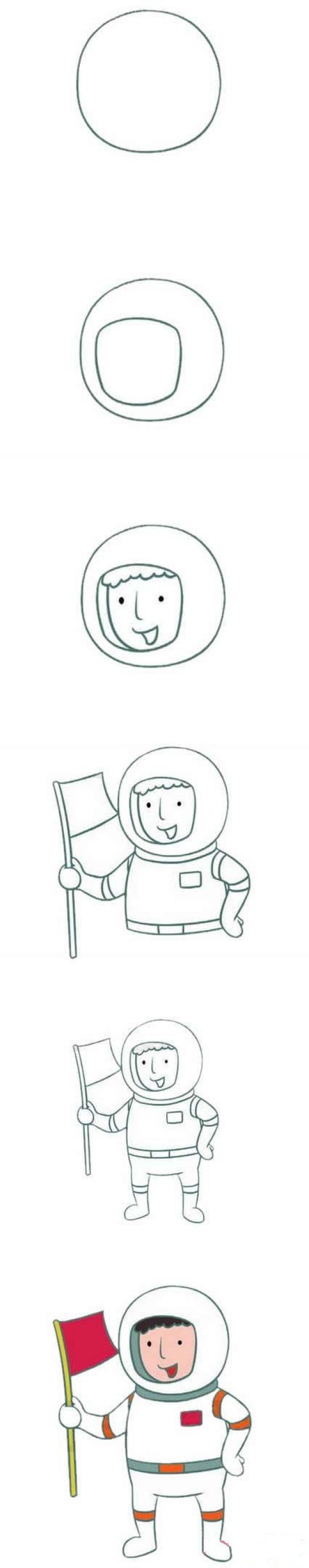 Draw astronaut simple strokes step by step