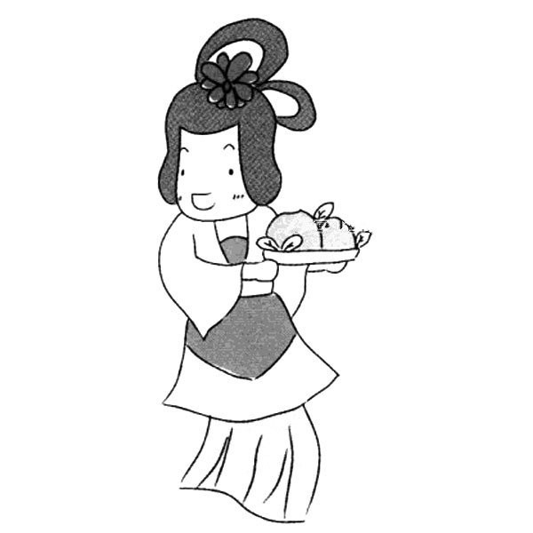 Chang'e holding a flat peach