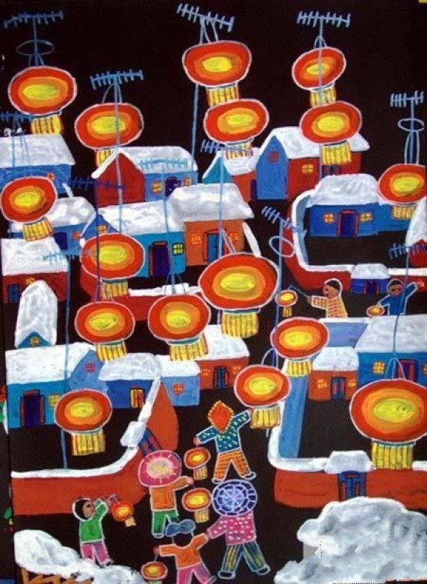 Appreciation of children’s art paintings during the Children’s Lantern Festival: High Red Lanterns